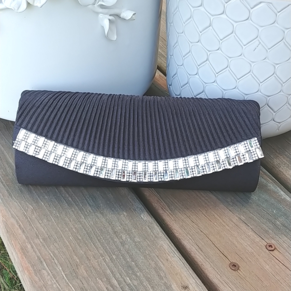 Elegant Black Evening Clutch with Rhinestone Trim